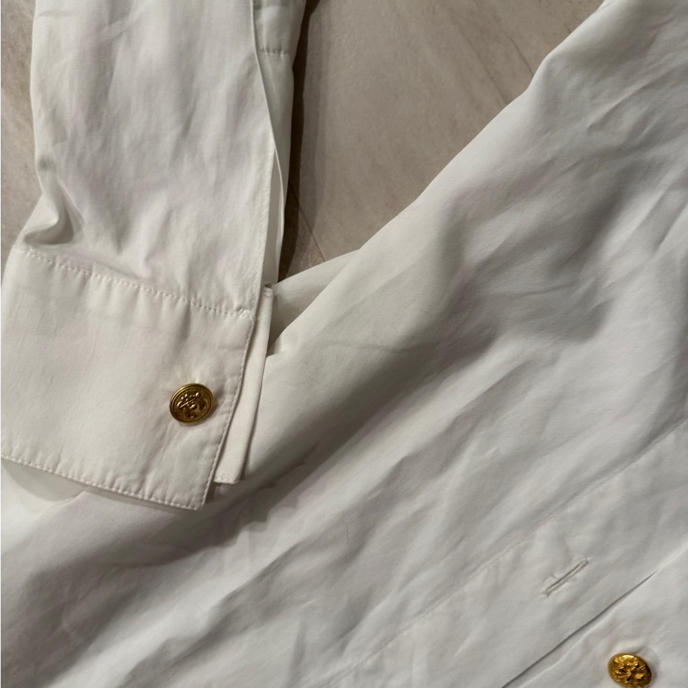 Vintage Escada White Embroidered Blouse with Gold Buttons fleur de lis Designer - Picture 4 of 6